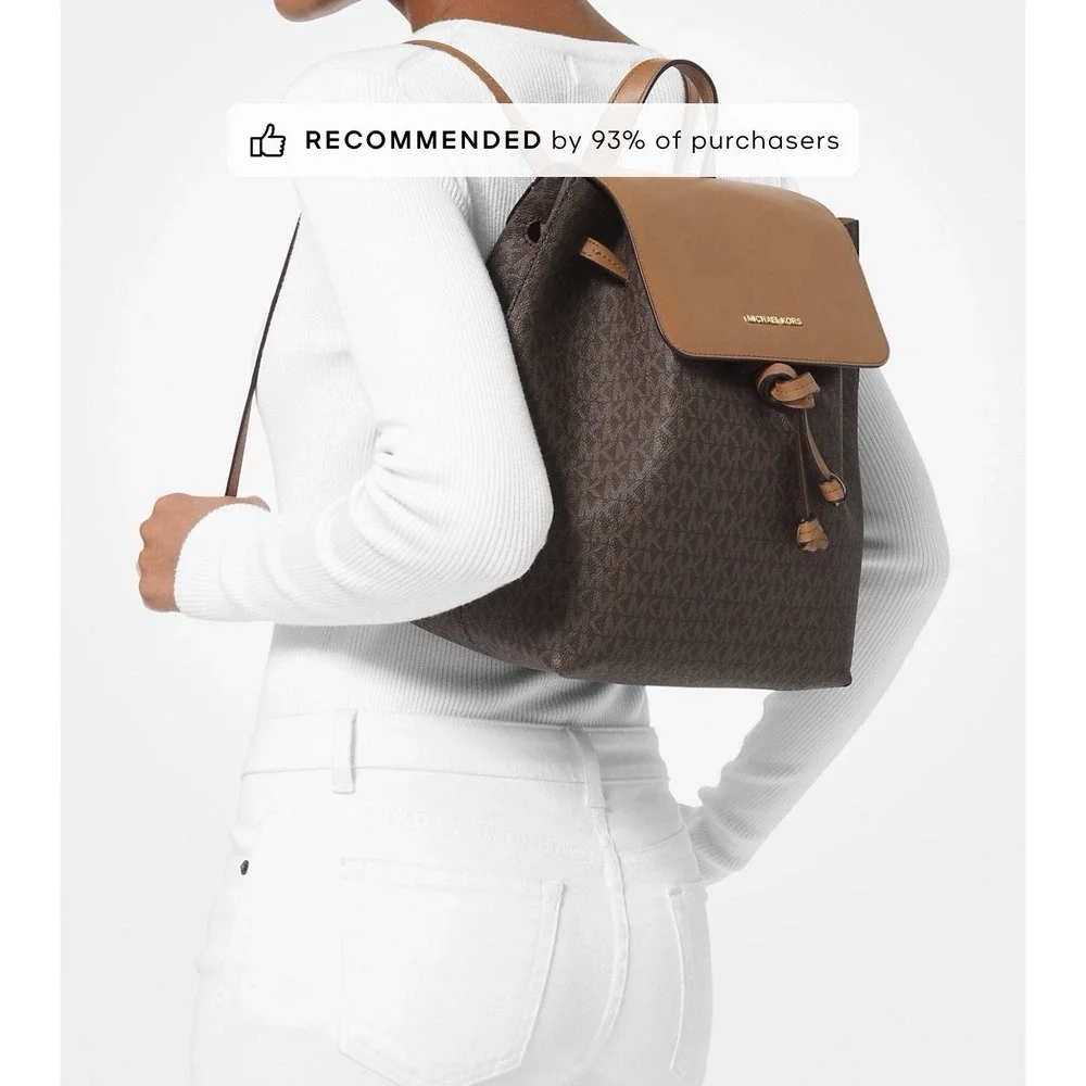 Preloved Michael Kors Junie Leather Medium Backpack Tan Brown Monogram SEE PICS‎